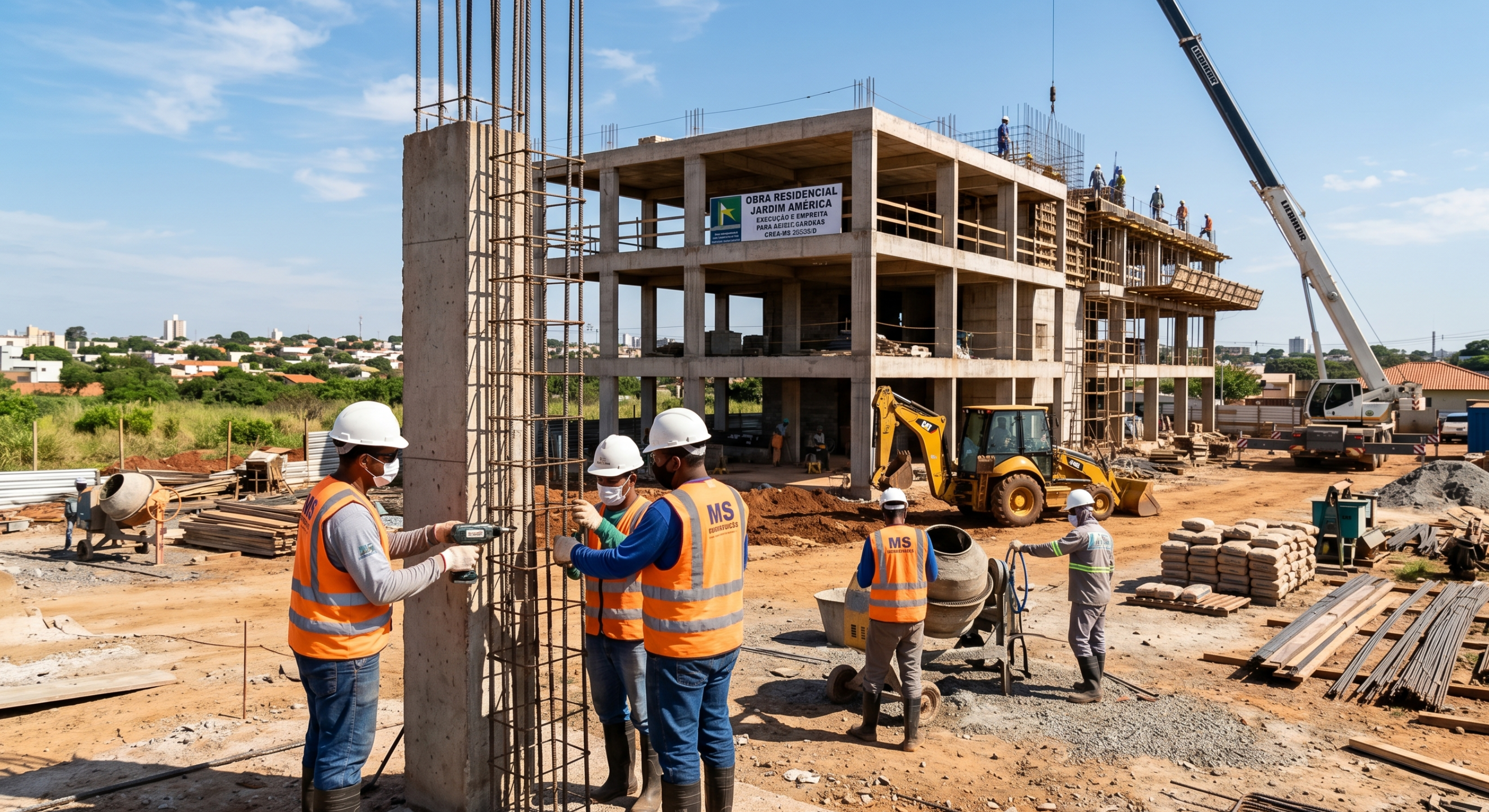 Equipe executando obra residencial da Aspen Construtora no Mato Grosso do Sul